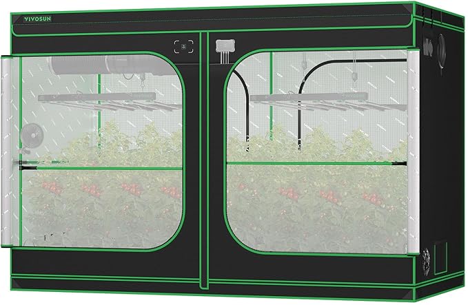 VIVOSUN P105 120"×60"×80" PRO Grow Tent, with Thick 1 inch Poles, Strengthened High Reflective Mylar Oxford Fabric, Extra Hanging Bars & High CFM Kit for Hydroponics Indoor Plant for VSFD6500×2