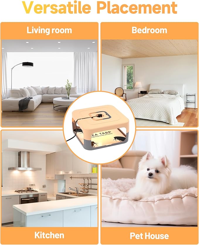 2 Pack Flea Traps for Inside Your Home, Flea Light Traps for Home Indoor with 4 Bulbs and 8 Sticky Discs, Bed Bug Trap Safe to Pets and Kids
