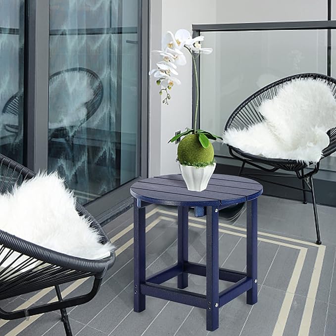LZRS Round Adirondack Patio Side Table End Table, Outdoor Side Tables for Patio, Backyard,Pool, Indoor Companion, Easy Maintenance & Weather Resistant(Navy Blue)