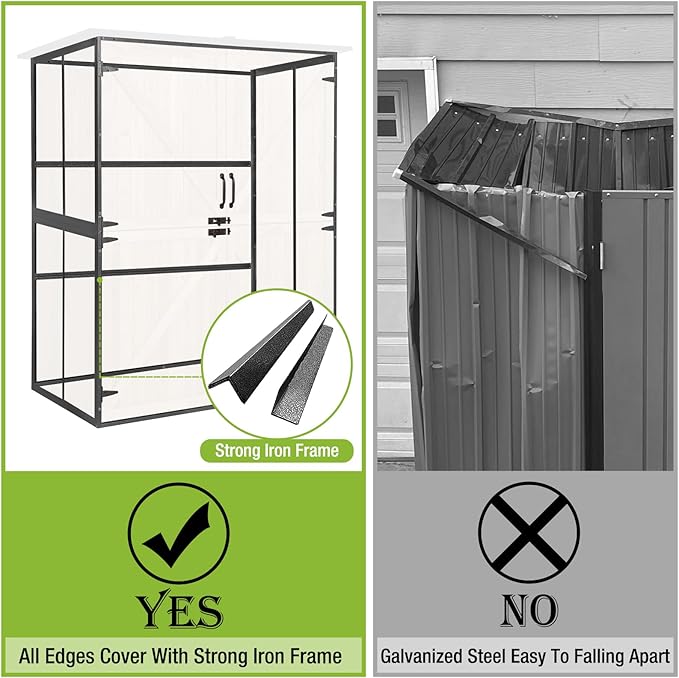 Storage Shed Outdoor Cabinet with Metal Frame Large Wooden Tool House Garden Shed with Floor,Door & Lock for Backyard Use