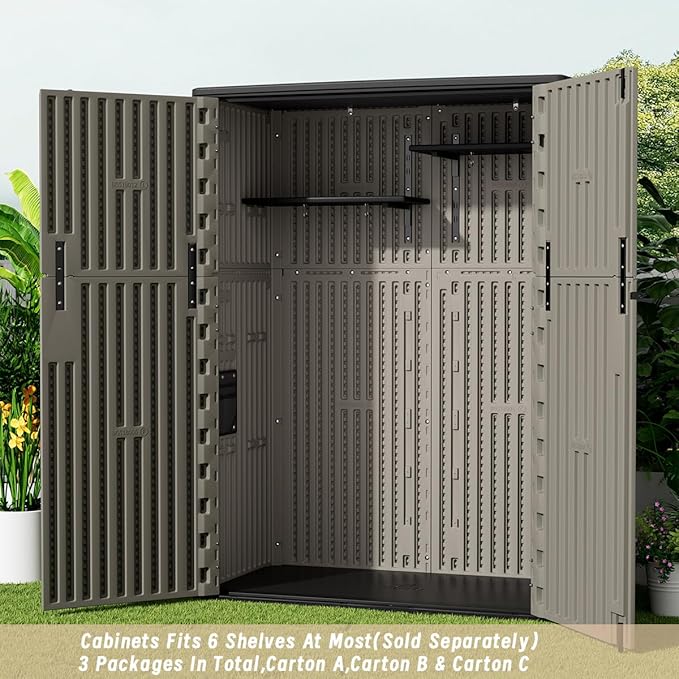 KINYING Plastic Shelving for 37 Cu.ft Horizontal Shed and 57 Cu.ft Vertical Shed, One Shelf with 2 Hooks On The Package, 25.5 in * 13 in, Easy Assembly