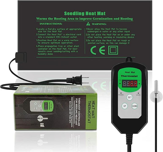 Seedling Heat Mat with Thermostat 40-108 Degrees Fahrenheit Warming Pad, Warm Hydroponic Heating Pad with Controller for Germination, 10" x 20.75" UL & MET-Certified