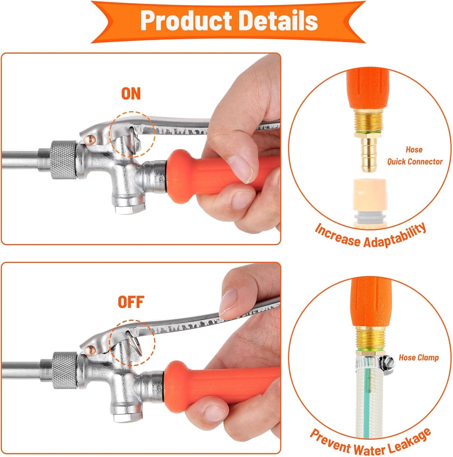 2 Pack 29 Inch Spray Wand, Brass Barb Match 1/4" & 3/8" Sprayer Wand Hoses, Adjustable Nozzle Stainless Steel Sprayer Wand with Shut off Valve for Weed Garden Car Wash