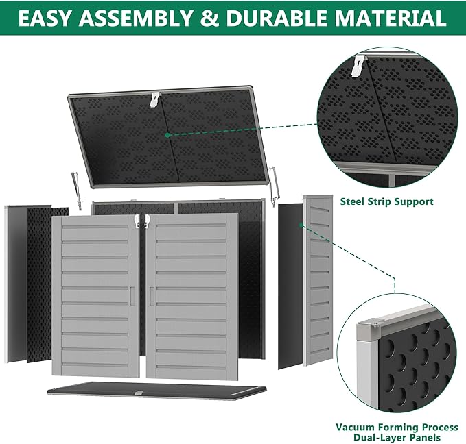 4.6 Ft. X 4.1 Ft Outdoor Horizontal Storage Shed, Resin Storage Shed with Double Lockable Doors, Ideal for Garbage Can Storage and Garden Tools, Strong Water Resistance, Gray