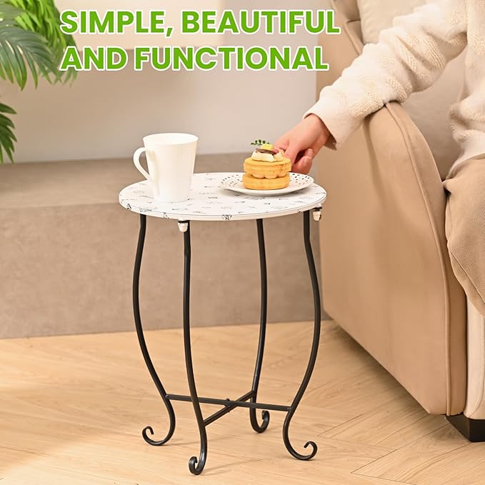 Patio Side Table, Versatile 14" Round Side Table Metal Stand for Balcony Yard Porch Bedside Rocking Chair and Pool Chair, Weather Resistant Accent Table for Indoor Outdoor Use, Easy Assembly