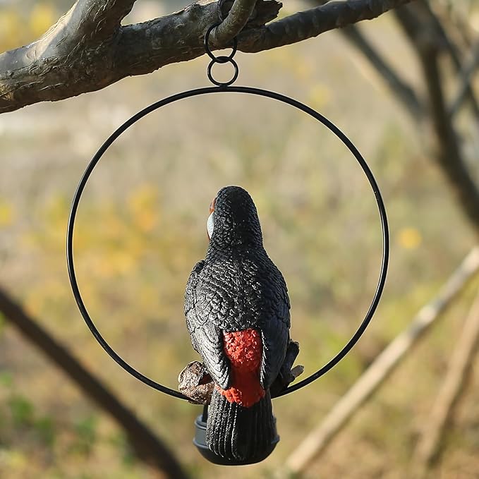 Solar Toucan Tree Hug Tree Decoration Hanging Garden Statue 12.5-inch Resin Tropical Animal Lawn Exotic Bird Sculpture for Lawn, Porch, Patio,Outdoors Decoration