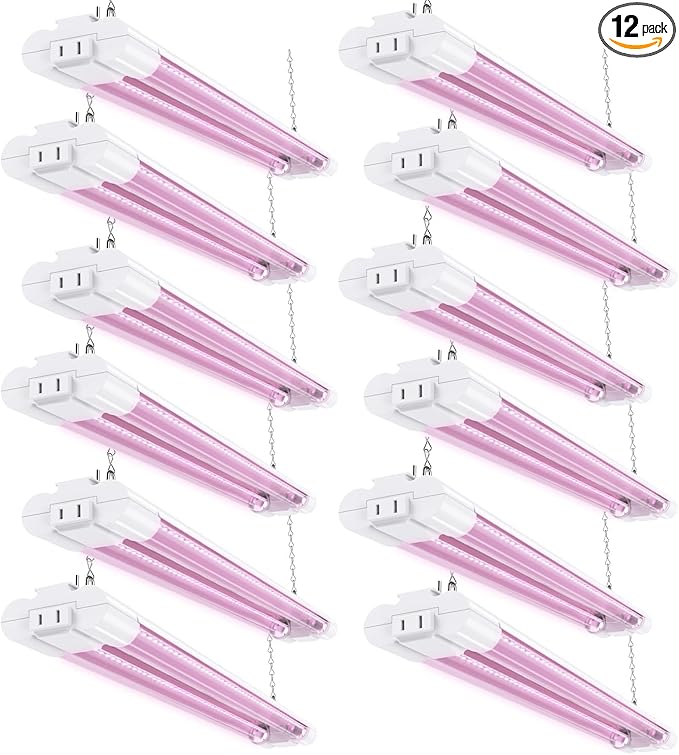 Sunco 12 Pack 2ft Grow Light LED, 20W, Full Spectrum, for Seed Starting, Seedling, Indoor Plants, Plug in Suspended Fixture, Link Up to 8, Inline Switch, ETL