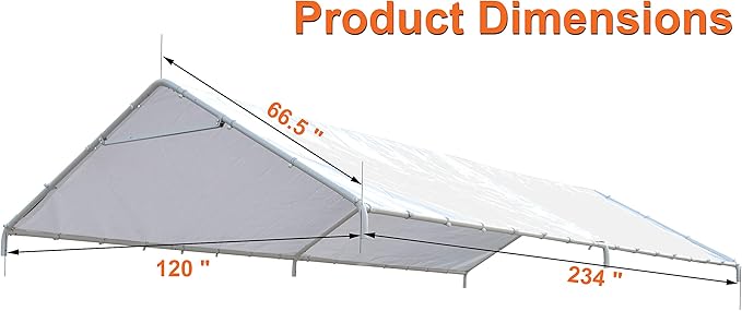 10 x 20 Ft Carport Replacement Canopy Cover Garage Top Tent Shelter Tarp with Free 44 Ball Bungee Cords,White(Only Cover, Frame Not Include) (10x20 White)