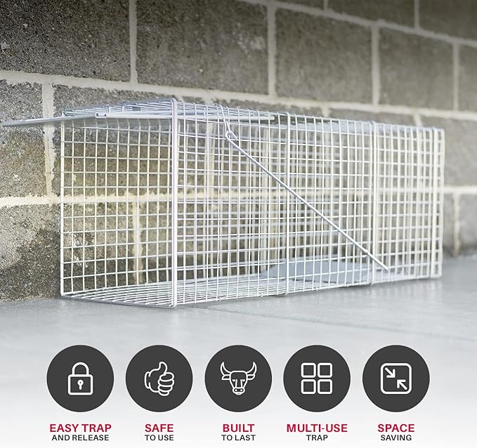 Heavy Duty Catch Release Large Live Humane Animal Cage Trap for Opposums Beavers Groundhogs Gophers and Other Similar Sized Animals 32x10x12