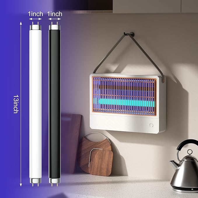 2 Pack Bug Zapper Replacement Light Bulb, BL T8 F10W Light Tube for 20W Indoor Electronic Mosquito Zapper, 13 inch UV Lamp Replacement Bulbs Compatible with 20W Bug Zapper, White & Black