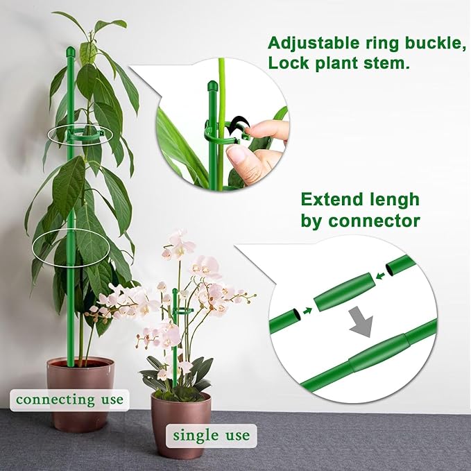 Plant Stakes 17inch &11inch SupKing Adjustable Length Plant Support Stake 16Pcs Green Orchid Stick with Clips for Indoor Outdoor,Garden Pole for Potted Tomato Amaryllis Vegetables Comes with 20 Ties