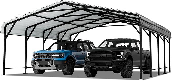 20'x20'x9.7' Metal Carport, Heavy Duty Metal Canopy with Galvanized Steel Roof and Frame, Bass Boat, Trucks, Car and Tractors, 20 * 20