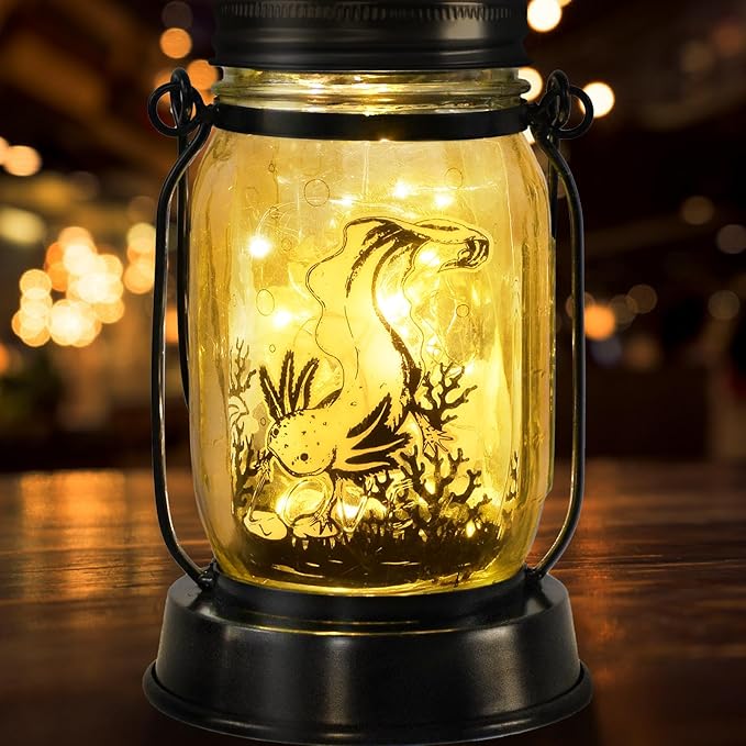 kyoryuger Axolotl Gifts for Women/Men/Kids Axolotl Solar Lanterns Mom Grandma Birthday Present Lantern Memorial Lights Solar Garden Decoration Outside for Yard, Patio,Backyard,Porch Torches