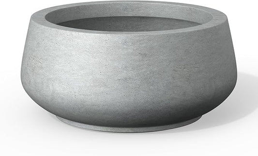 Kante 16.9" Dia Round Concrete Bonsai Planters, Outdoor Indoor Garden Plant Pot with Drainage Hole for Home, Patio, Garden, Concrete Gray