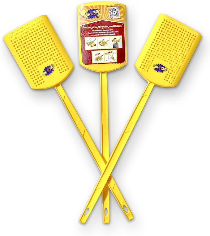 Heavy Duty Fly Swatter and Spider Catcher and Release. Insect Fly Catchers for Inside Home. House Fly Swatter or Humane Bug Catcher with Built in Insect Scoop. (3pk, Yellow)