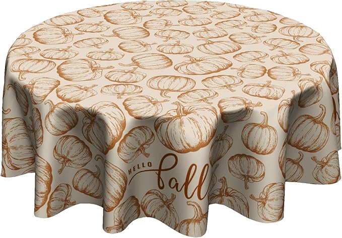 Giwawa Fall Round Tablecloth 60 Inch,Farmhouse Pumpkins Rustic Autumn Reusable Washable Polyester Table Cover for Party Picnic Dinner Indoor Outdoor Use and Seasonal Holiday Decor