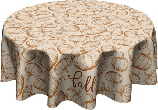Giwawa Fall Round Tablecloth 60 Inch,Farmhouse Pumpkins Rustic Autumn Reusable Washable Polyester Table Cover for Party Picnic Dinner Indoor Outdoor Use and Seasonal Holiday Decor