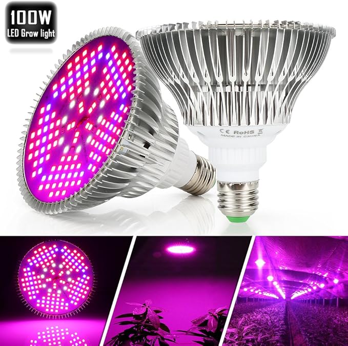 100W Led Grow Light Bulb Full Spectrum,Plant Light Bulb with 150 LEDs for Indoor Plants,E26/E27 Socket,Grow Lamp for Hydroponic Indoor Garden Greenhouse Succulent Veg Flower