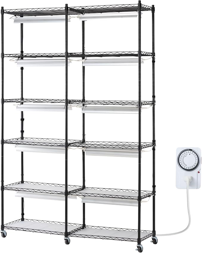 VEVOR Plant Stand with Grow Light, 6-Tier Large Tall Plant Shelf with 3000K 200W Full Spectrum Grow Light, Indoor Grow Light Shelf with Timer and Wheel for Seed Starting 47.2" L x 13.8" W x 70.8" H