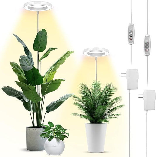 LBW Grow Lights for Indoor Plants, 144 LEDs Full Spectrum Plant Light, Large Plant Lamp with 4 Dimmable Levels, 4/8/12H Auto Timer, Height Adjustable, Halo Growing Lamp for Tall Plants, 2 Pack