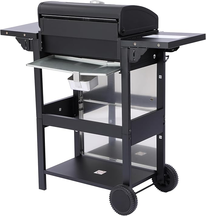 3-Burner Propane Gas Grill, 25,650 BTU Outdoor BBQ Grill with Stainless Steel Warming Rack, Enameled Cooking Grids, Built-in Thermometer & Foldable Side Tables - Portable Design with 6" Wheels