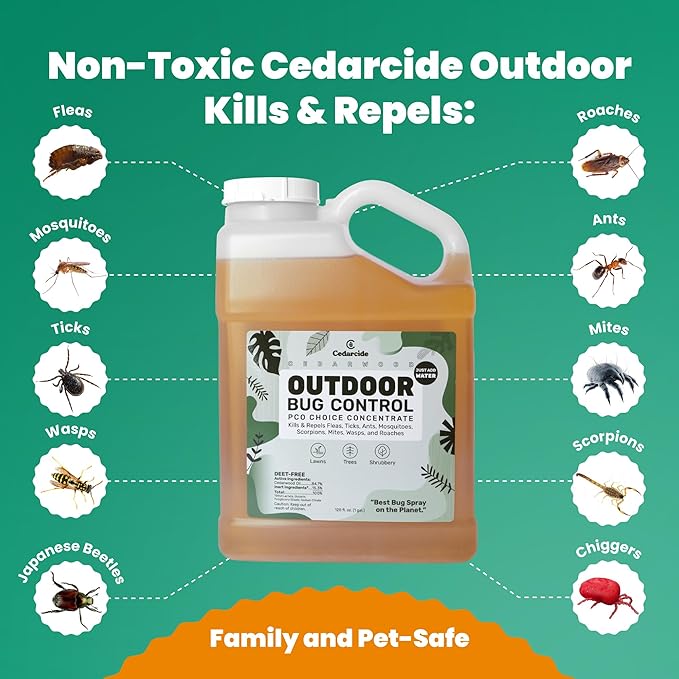 Cedarcide Outdoor Bug Spray | Kills & Repels Mosquitoes, Ticks, Fleas, Mites & More with Natural Essential Oils | Family & Pet-Safe | PCO Choice | Gallon