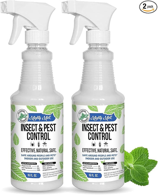 Mighty Mint Peppermint Oil Insect Repellent Spray – Natural Indoor & Outdoor Bug Control for Spiders, Ants, Roaches, and More – Plant-Based, Extra-Strong Formula - 16 oz (Pack of 2)