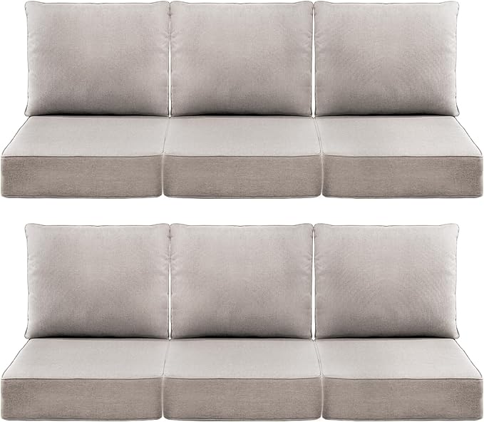 Luxury 6" Outdoor Cushions for Patio Furniture, 24x24x6 Thick Seat Cushion Set of 6, Fade Resistant Couch Chair Replacement Cushions High Density Deep Wicker Chair Cushion w/Removable Cover, Beige