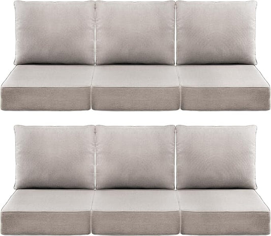 Luxury 6" Outdoor Cushions for Patio Furniture, 24x24x6 Thick Seat Cushion Set of 6, Fade Resistant Couch Chair Replacement Cushions High Density Deep Wicker Chair Cushion w/Removable Cover, Beige