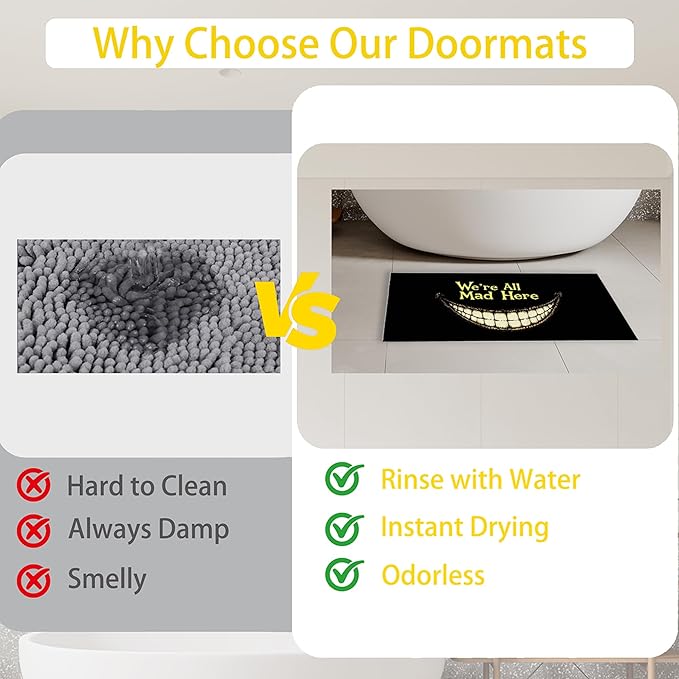 Gothic Smiling Mouth Welcome Mat Indoor,We're All Mad Here Front Door Mat,Non-Slip Entryway Rug, Low Profile Felt Indoor Doormat for Back Door Porch Patio Entrance,30 x 17 Inch