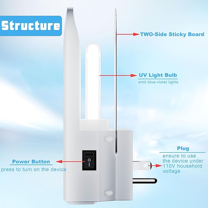 2 Packs Plug-in Mosquito Traps with 10 Glue Boards, Indoor Wall Insect Catchers with 365nm Blue-Violet Lights for Mosquitos, Moths, Fruit Flies, Gnats and Other Small Flying Bugs