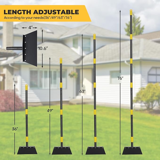 Garden Flat Shovel for Landscaping, Heavy Duty Floor Scraper Long Handle 76", Multifunctional Garden Cleaning Shovel for Digging, Weeding, Scraping, Ice Remove (2 Blades)