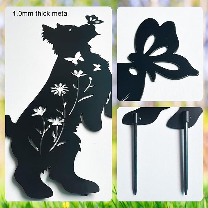 Dog Stakes for Outside, Lawn Ornaments Yorkie Metal Garden Decor for Outdoor,Yard,Lawn,Garden Decor Stakes