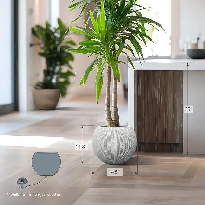 11.8 H x 14.5" Dia (10" Pot Opening) Plastic Beige Round Planters for Outdoor Plants, Resin Flower Pot for Indoor and Outdoor Plants, Plant Pot with Drainage Holes and Plug for Home Patio Garden