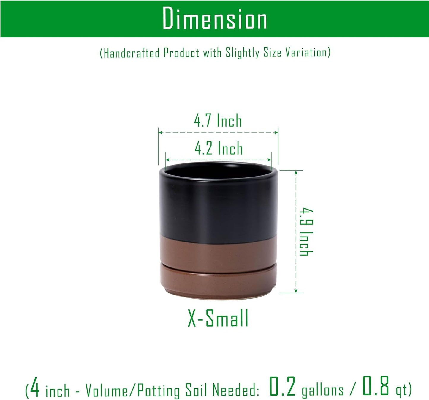 D'vine Dev Set of 4 Small Ceramic Plant Pots, 4.7 Inch Succulent Planter Pot for Plants with Drainage Hole and Saucer, Black/Speckled Tan, 94-X-B-7