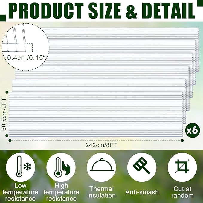 Tatuo 12 Pack 8' X 2' X 0.16'' Polycarbonate Greenhouse Panels Polycarbonate Sheets Twin-Wall Roof Panels Waterproof UV Protected Clear Corrugated Plastic Roofing for Greenhouse Replacement