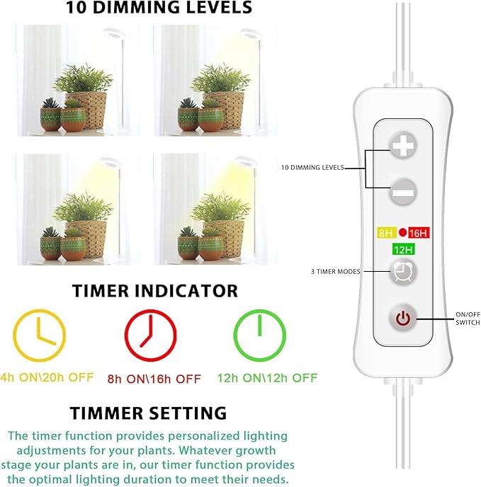 yadoker Halo Plant Grow Light,yadoker LED Growing Light Full Spectrum for Indoor Plants,Height Adjustable, Automatic Timer, 5V Low Safe Voltage,Idea for Small Plants(3 Pack)