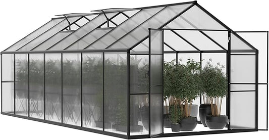 BlueWish 8x14FT Greenhouse for Outdoors, Aluminum Greenhouses with Adjustable Vents,Lockable Door, Heavy Duty Greenhouse Kit with Polycarbonate, Walk-in Green House for Garden, Gray