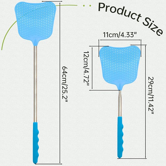 3 Pack Fly Swatters Set - Plastic Fly Swatters Heavy Duty - Fly Swatters with Stainless Steel Handle for Indoor and Outdoor - Blue