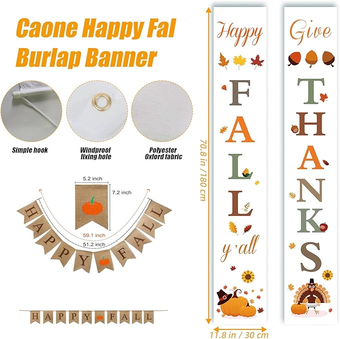 Fall Decor Set 5 Pack 5.9Ft Artificial Fall Maple Leaves Garland - 70pcs with Mini Pumpkins kit, Happy Fall Porch Banner Welcome Signs Autumn Decor for Thanksgiving Home & Fall Decorations