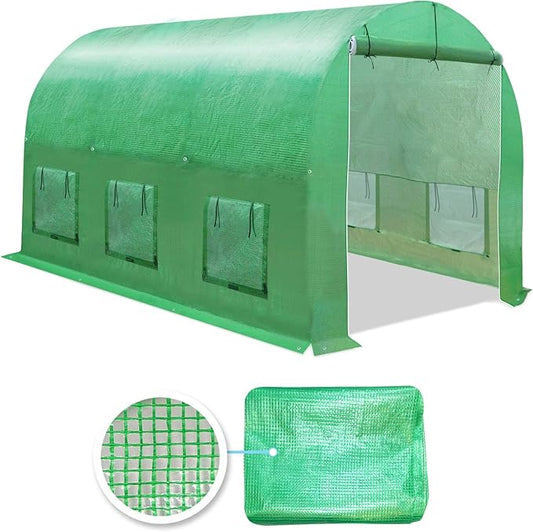 YardGrow Greenhouse Replacement Cover Larger Walk in Outdoor Plant Gardening Greenhouse (Frame Does NOT Included) (Green, 12'x7'x7')