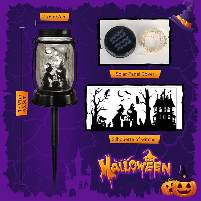 Halloween Decorations Gifts for Women/Men Halloween Witch Solar Lanterns Witch Decorations Outdoor Lights Solar Garden for Yard, Patio,Backyard,Porch Torches Light