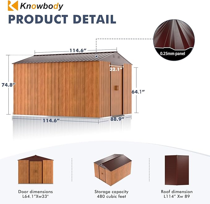 Metal Shed 8x10 FT - Steel Tool Storage with Sliding Door & Vents - Outdoor Bike Sheds for Garden, Backyard, Patio - Utility Storage Solution