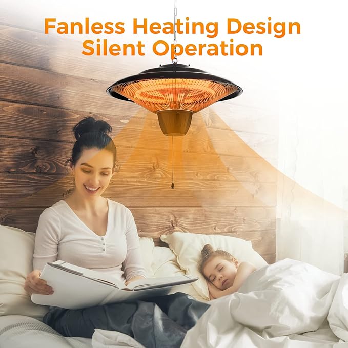 TRUSTECH Electric Outdoor Heater, 1500W Outdoor Hanging Heater, 3S Fast Heating, IP34 Waterproof, Silent Operation, Adjustable Chain, Heaters for Indoor and Outdoor Use, Gazebo, Garage, Patio, Balcony