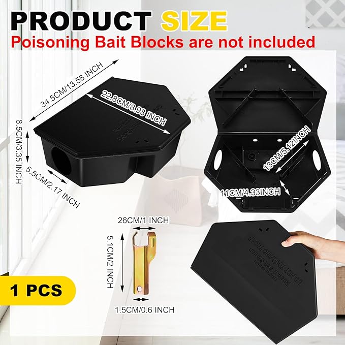 Qualirey 1 Pc Rat Bait Station with Keys 13.58 x 8.98 x 3.35 Inch Rodent Station Rat Traps, Keeps Children and Pets Safe Indoor and Outdoor, Bait Not Included (Black)