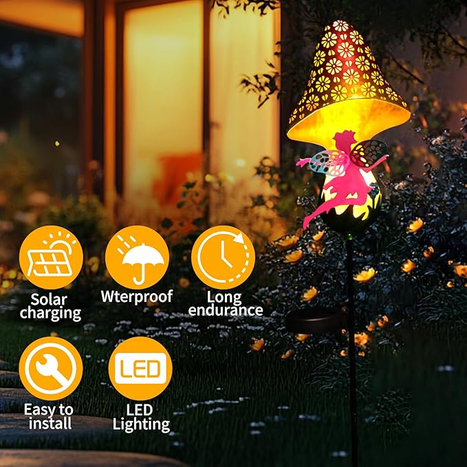 ZKLiLi Solar Lights Garden Decorations,Mushroom Fairy Light,Solar Warm LED Light for Pathway Lawn Patio Courtyard Gifts for Mom Grandma Women(Fairy Mushroom)
