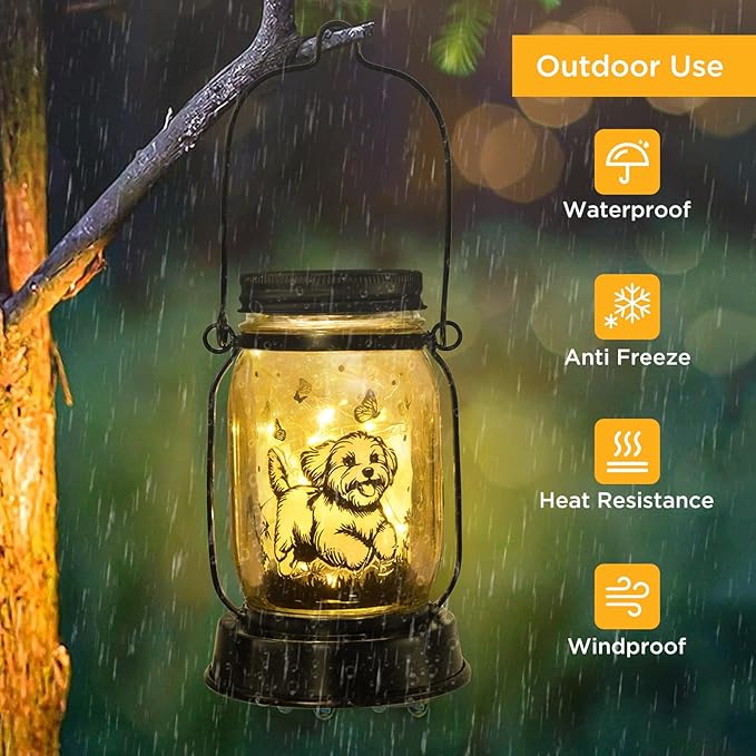 kyoryuger Maltese Dog Gifts for Women/Men Maltese Solar Lanterns Birthday Dog Lovers Lantern Pet Loss Dog Memorial Lights Solar Garden Decoration for Yard, Patio,Backyard,Porch Torches Light