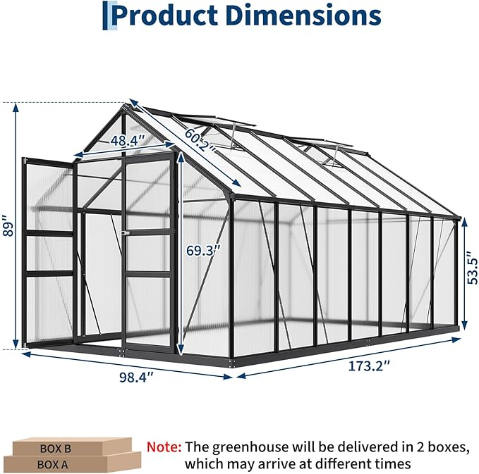Greenhouse, 8x14 FT Greenhouses for Outside, Polycarbonate Greenhouse with Aluminum Frame, Lockable Door and Ajustable Roof Vent for Backyard, Green Houses for Outside Garden Backyard, Patio