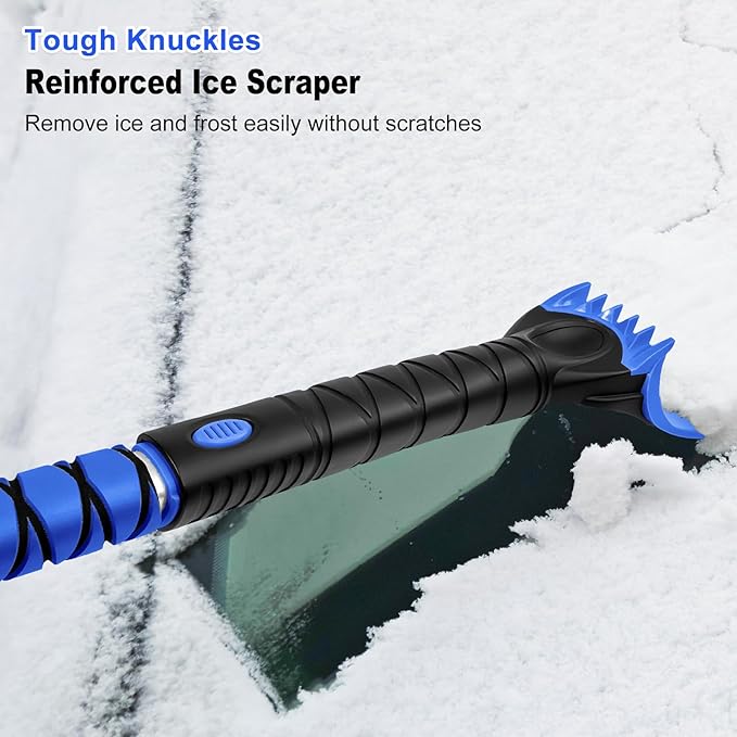 HEEYA 48 Inch Long Snow Brush for SUV, Extendable Ice Scraper and Brush with Foam Grip, 360° Pivoting Snow Car Brush for Truck Auto Jeep RV Vehicle Windshield Window - Blue