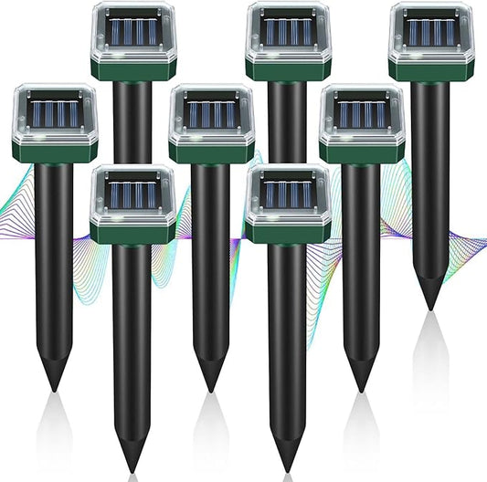 Mole Repellent Solar Powered 8 Pack Ultrasonic Repeller Gopher Vole Groundhog Snake Chipmunk Mole Deterrent Waterproof Sonic Spikes Get Rid of Moles in Your Yard